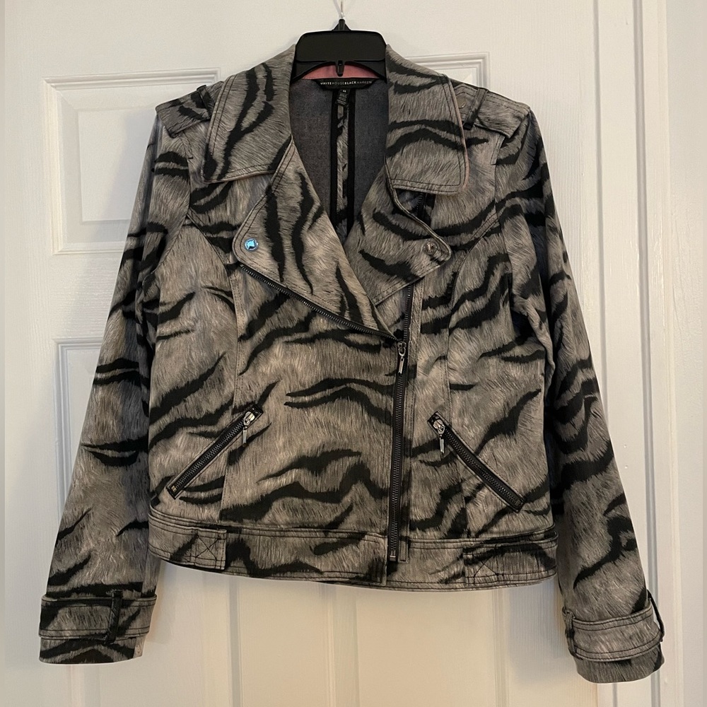 WHBM denim print motorcycle jacket